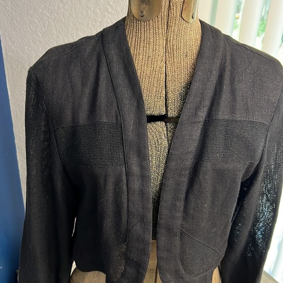 VINTAGE MZM SPORT CROPPED LINEN & KNIT JACKET TOP SIZ MEDIUM - Picture 4 of 16